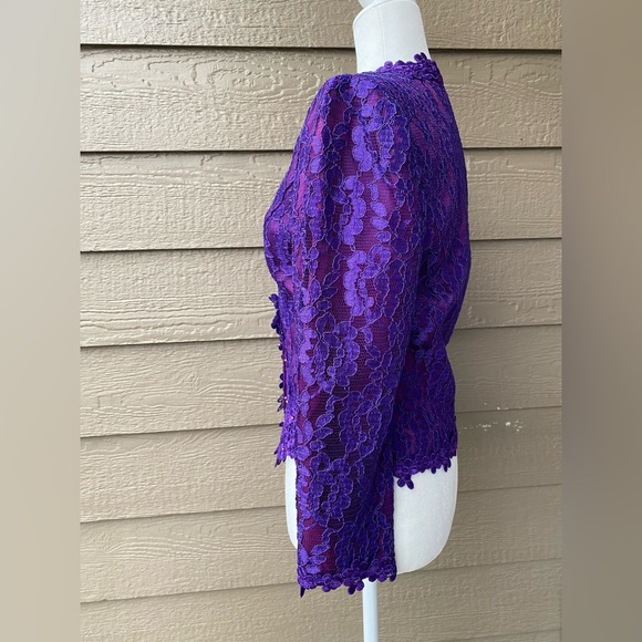 Cachet by Bari Protas Women Vintage Purple Lace Blazer Jacket Women’s Size 9/10 - Picture 4 of 15